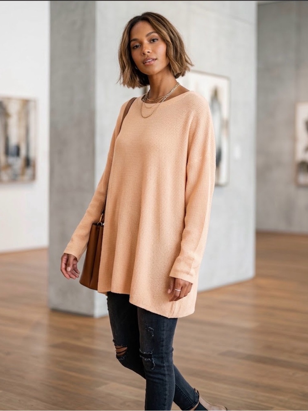 Eileen Fisher Organic Cotton Silk Blend Waffle Knit XL